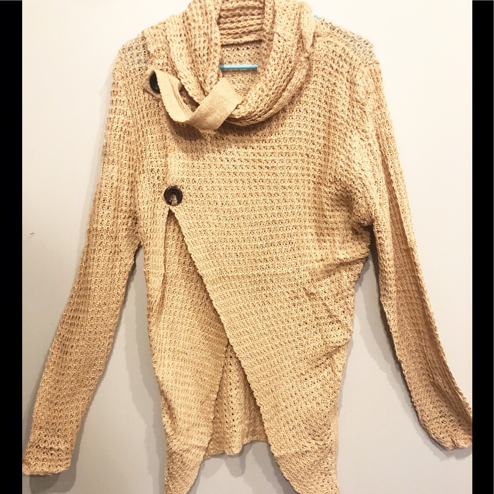 Brown Turtleneck Asymmetric Sweater - Picture 3 of 7